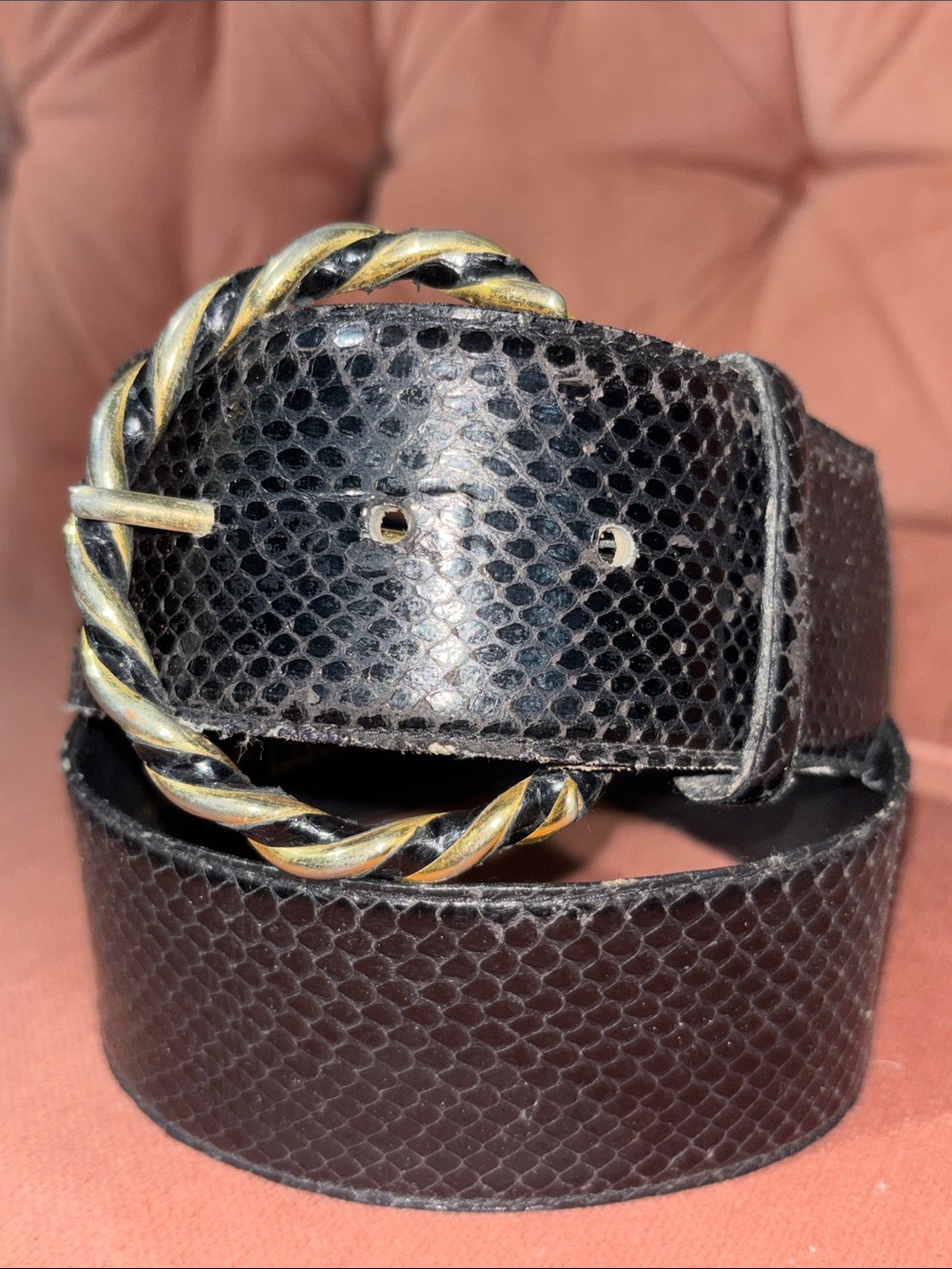 Wide genuine snakeskin belt black thick mixed metallic Ring y2k mixed metallic